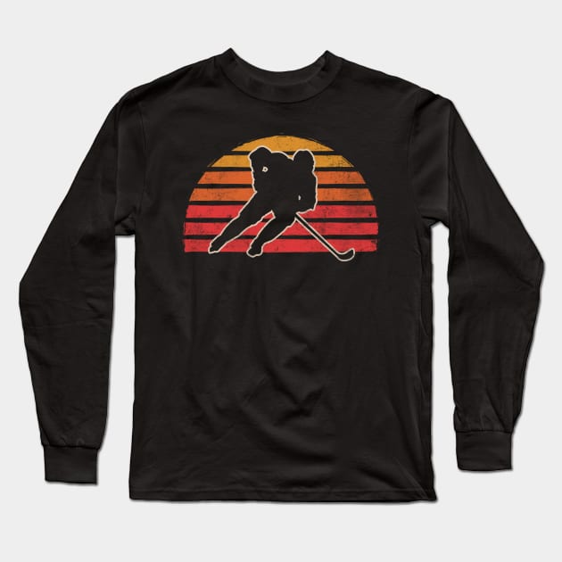 Retro Vintage Ice Hockey Silhouette Gift For Skater Long Sleeve T-Shirt by HCMGift